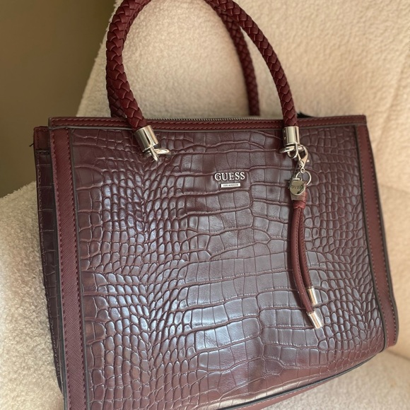 Guess burgundy Croc-Embossed Satchel NWOT - Picture 1 of 4